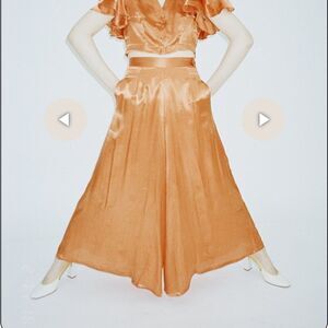 Hannah Kristina Metz Lady Jane Orange Silk Wide Leg Pants | Size 6